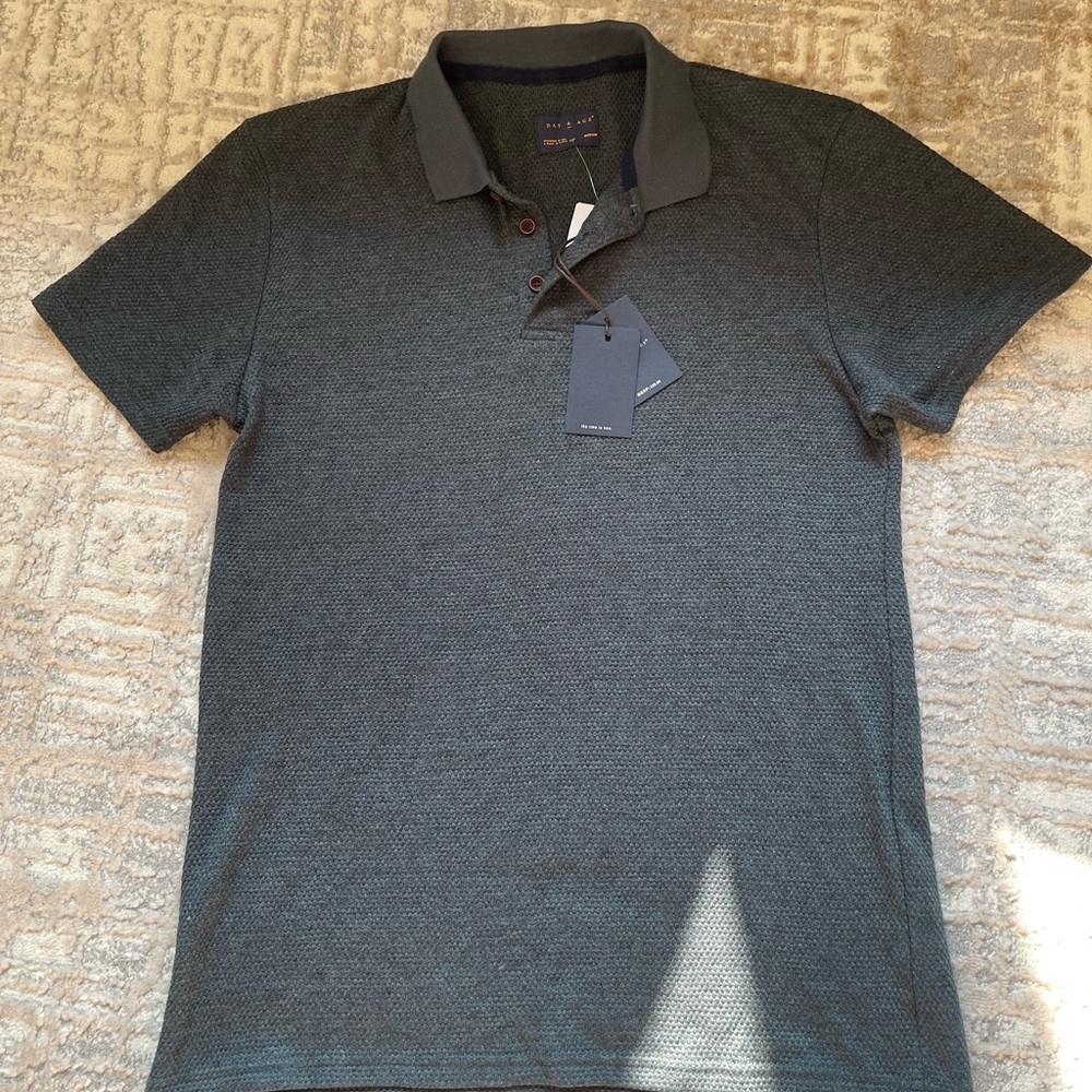 Day & Age Mens knit light weight polo shirt pullover MEDIUM cadet blue NEW